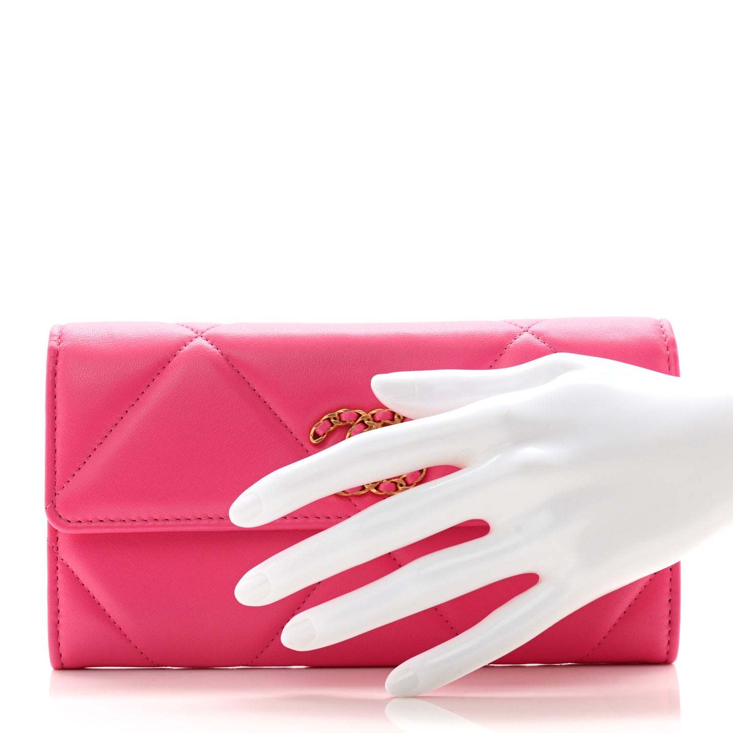 Lambskin Quilted Chanel 19 Flap Wallet Dark Pink
