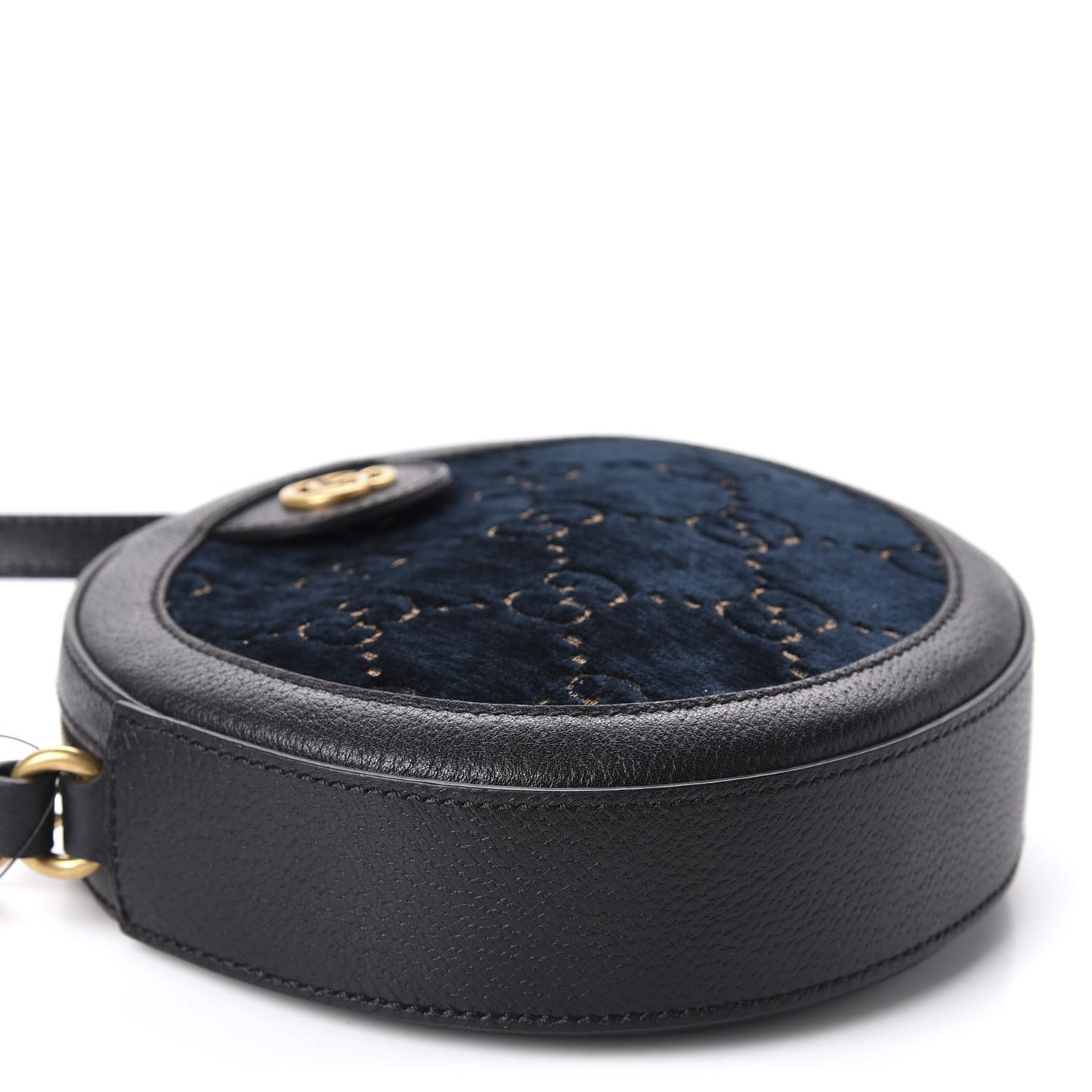 Velvet Calfskin GG Monogram Round Shoulder Bag Blue Beige