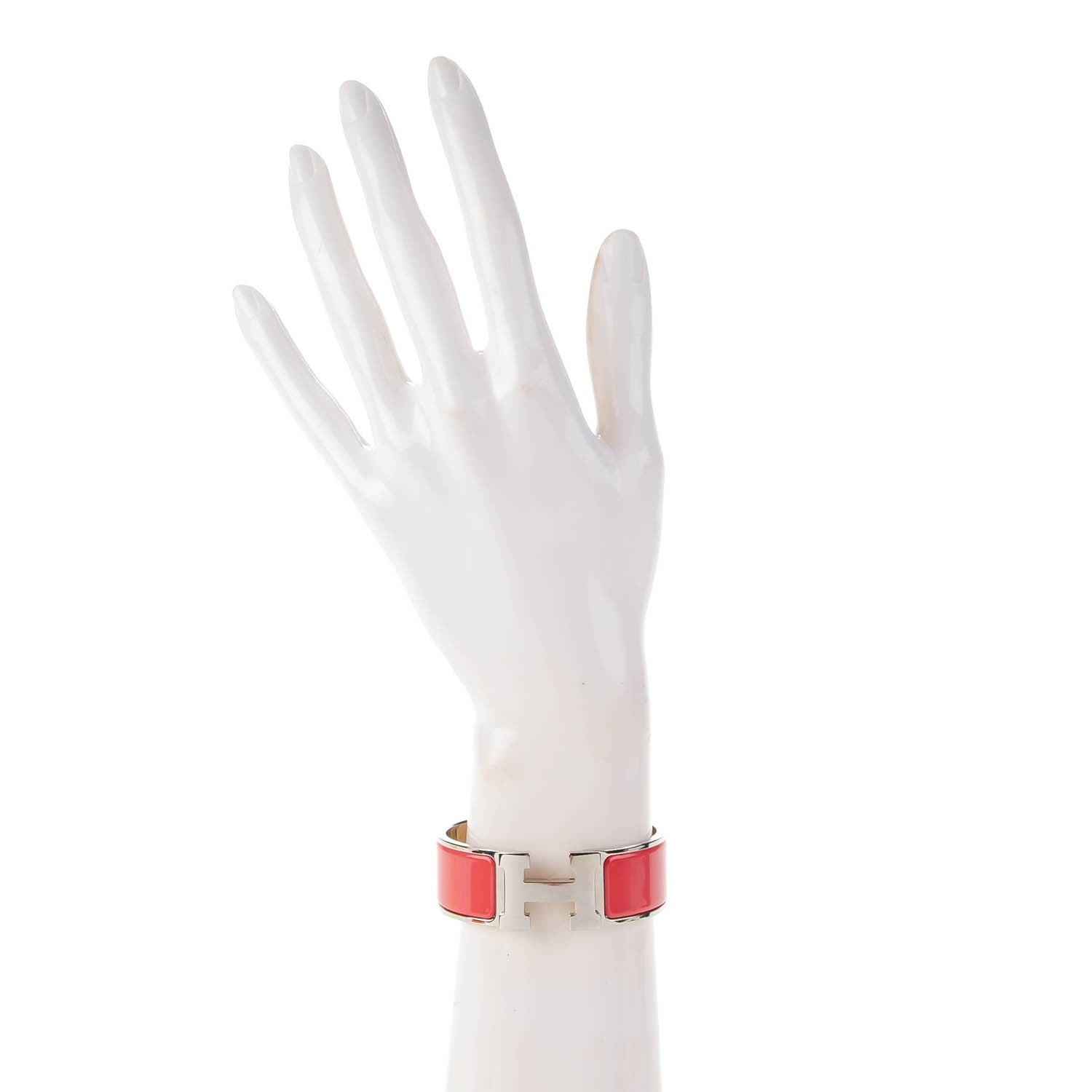 Hermes Enamel Wide Clic Clac H Bracelet PM Rouge Corail 2 of 6
