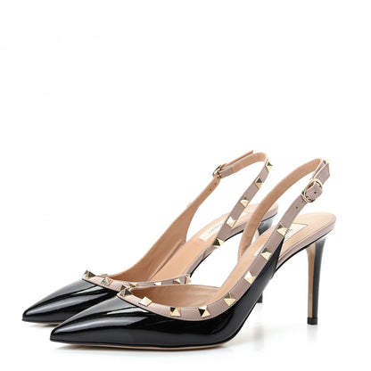 Valentino Garavani Patent Rockstud Half D'Orsay Slingback 85mm Pumps 39.5 Black Poudre 3 of 11