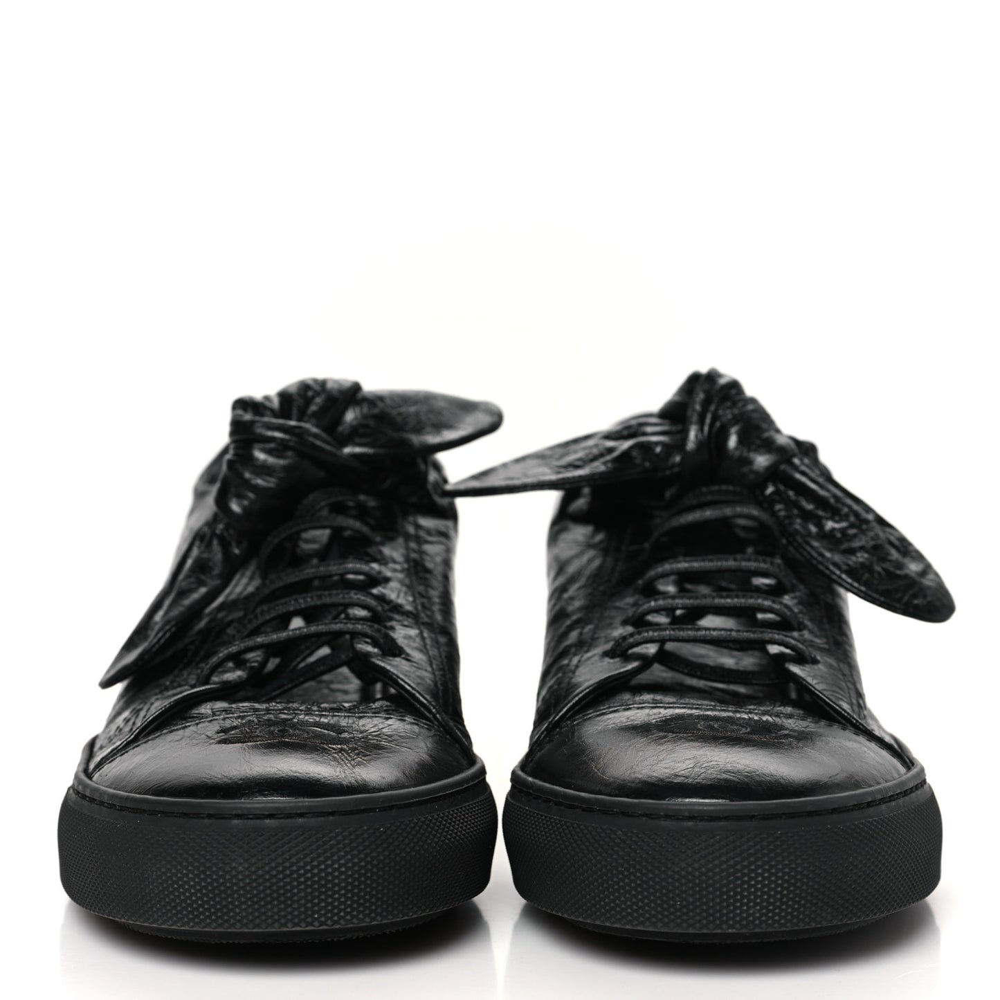 Crumpled Calfskin Womens CC Bow Sneakers 40 Black