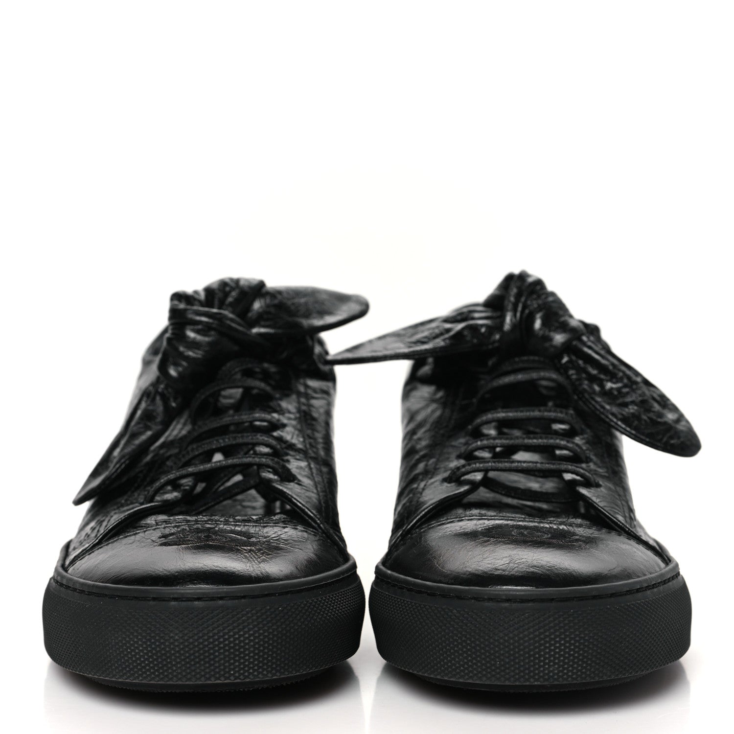 Chanel Crumpled Calfskin Womens CC Bow Sneakers 40 Black 3 of 10