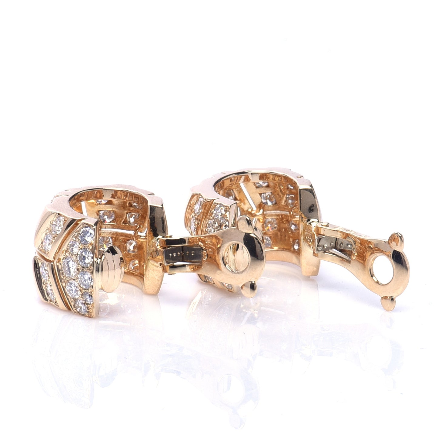 18K Yellow Gold Diamond Chevron Clip-On Hoop Earrings