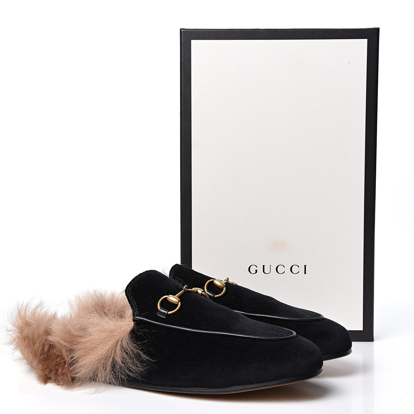 Velvet Fur Womens Princetown Slippers 40 Black