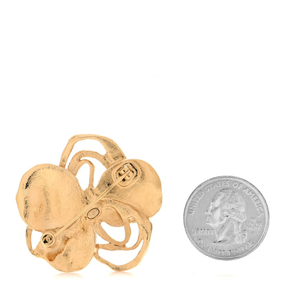 Chanel Metal Crystal CC Camellia CC Brooch Gold Brown 2 of 4