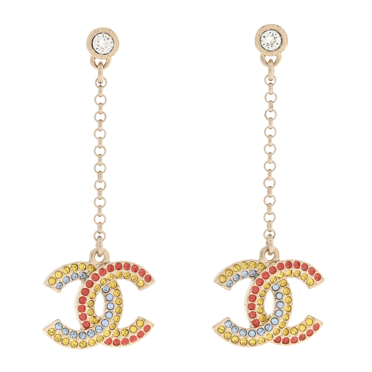 Crystal CC Drop Earrings Gold Multicolor
