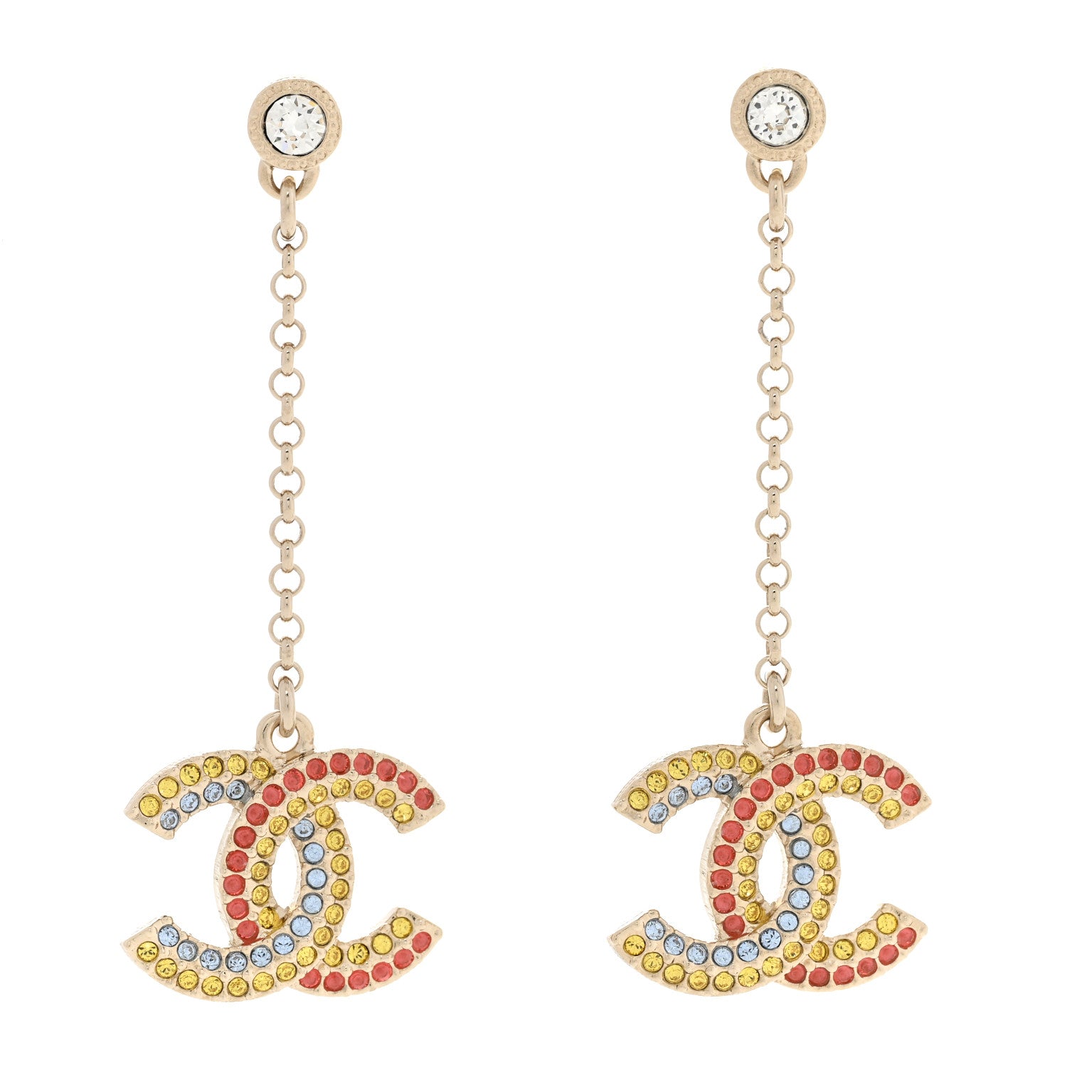 Chanel Crystal CC Drop Earrings Gold Multicolor 1 of 4