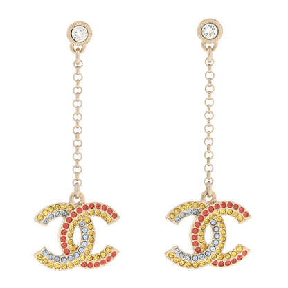 Chanel Crystal CC Drop Earrings Gold Multicolor 1 of 4