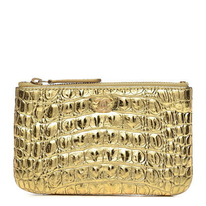 Chanel Metallic Calfskin Crocodile Embossed Cocodile Cosmetic Case Gold 1 of 8