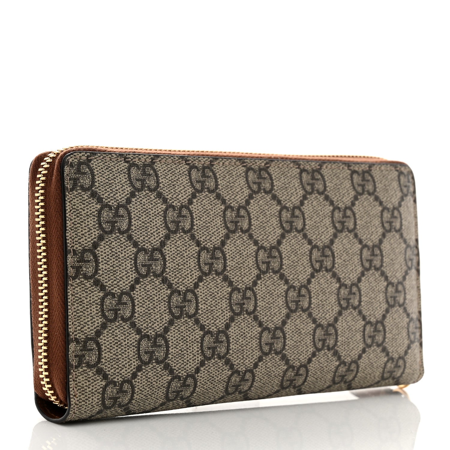 Gucci GG Supreme Monogram Cuoio Toscano Zip Around Wallet Beige Ebony Cuir 3 of 7
