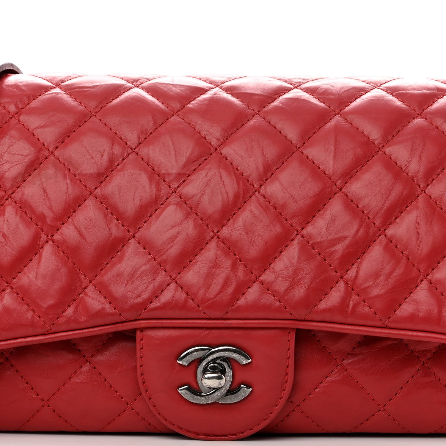 Chanel Crumpled Calfskin Quilted Small Casual Rock Flap Red 8 of 12