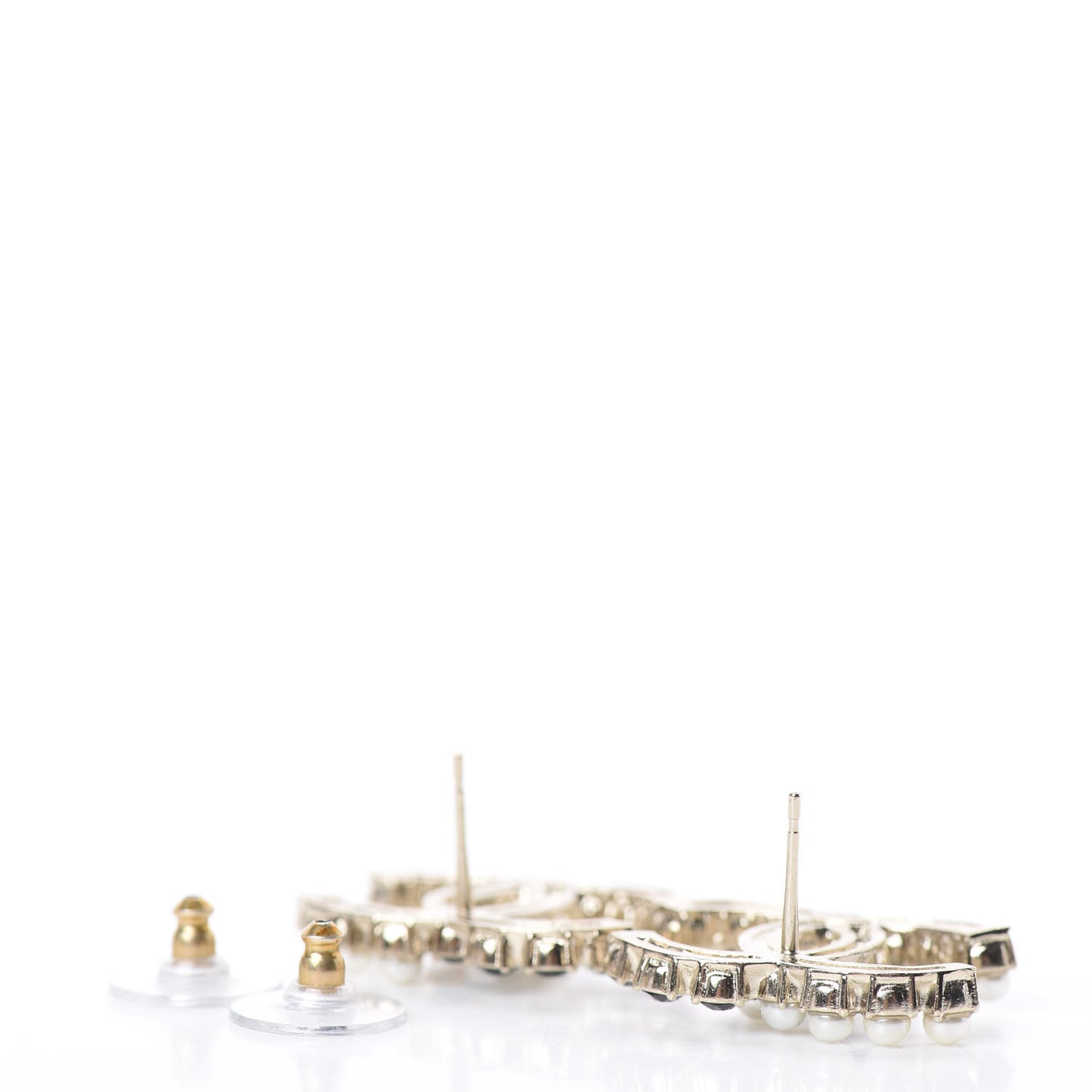 Resin Pearl CC Dazzling Domino Earrings Gold Black
