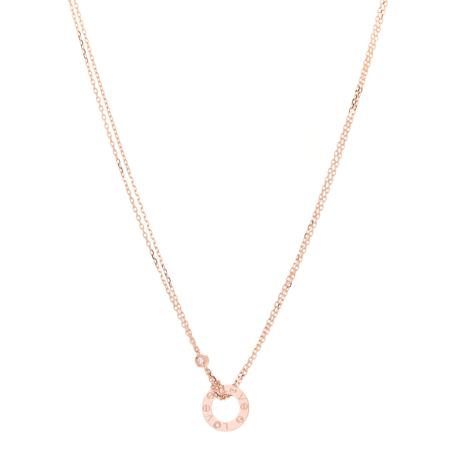 Cartier 18K Pink Gold 2 Diamond LOVE Necklace 1 of 6