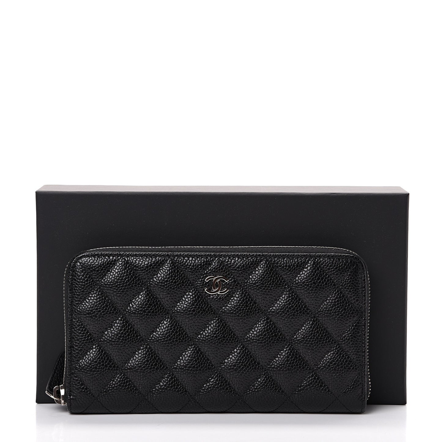 Caviar Quilted Large Gusset Zip Around Wallet Black