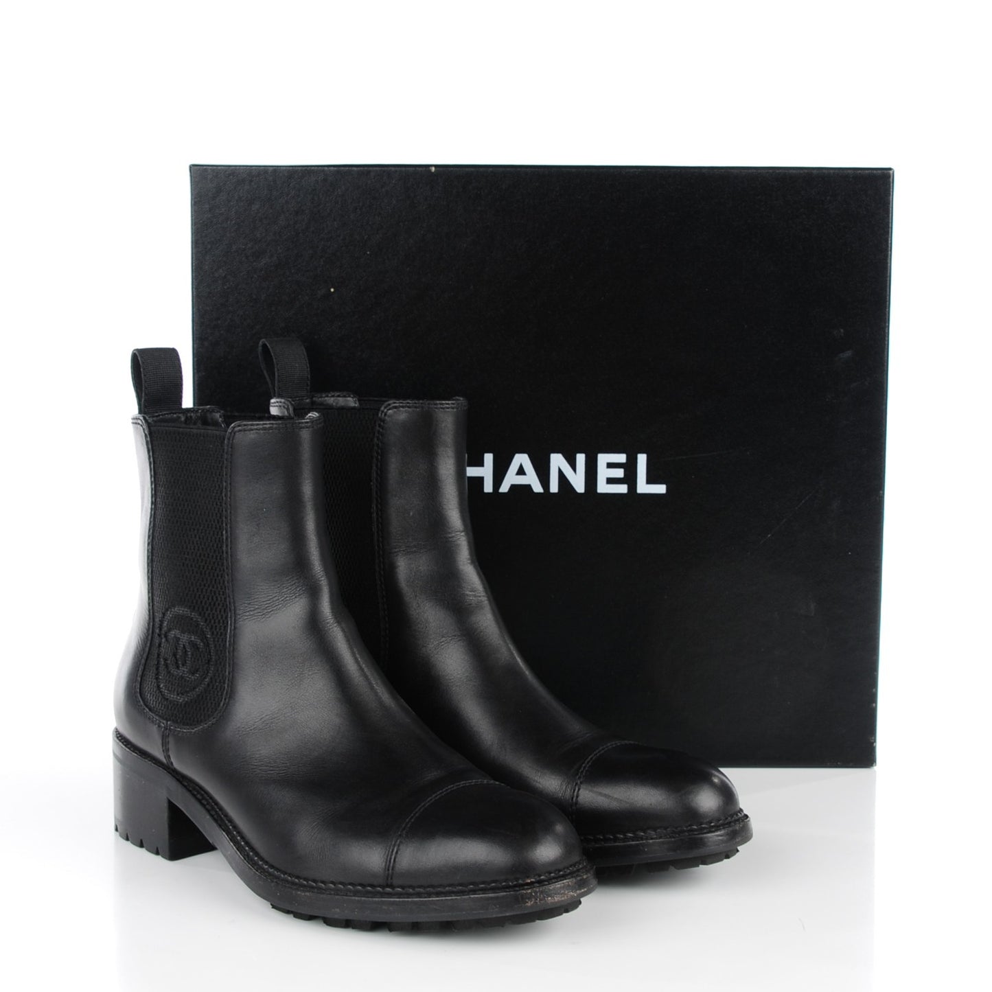 Calfskin Elastic Ankle Boots 37.5 Black