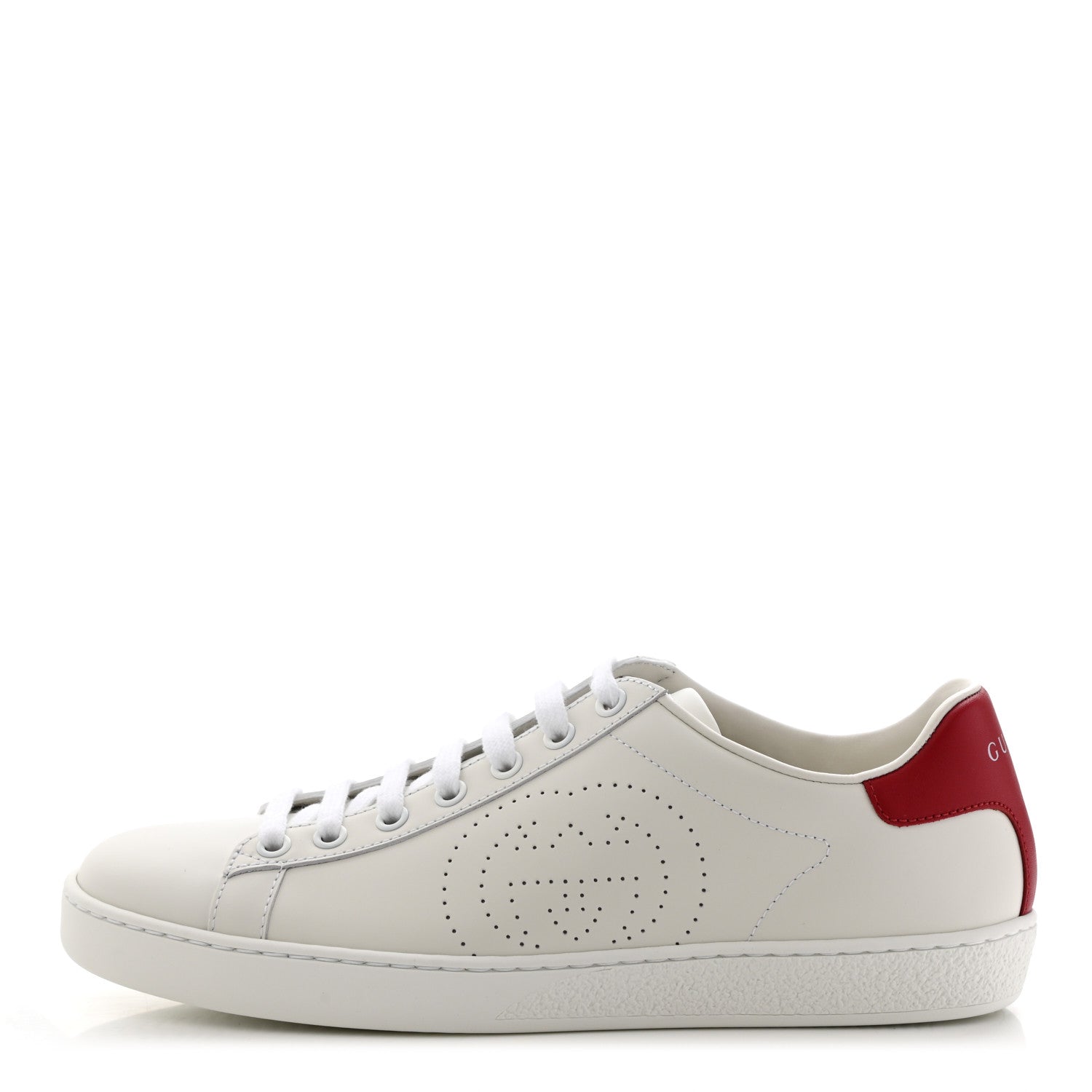 Gucci Calfskin Interlocking G Perforated Womens Ace Sneakers 37.5 White Hibiscus Red 1 of 11