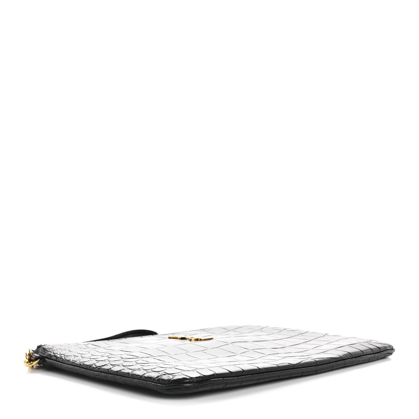 Calfskin Crocodile Embossed Tablet Pouch Black