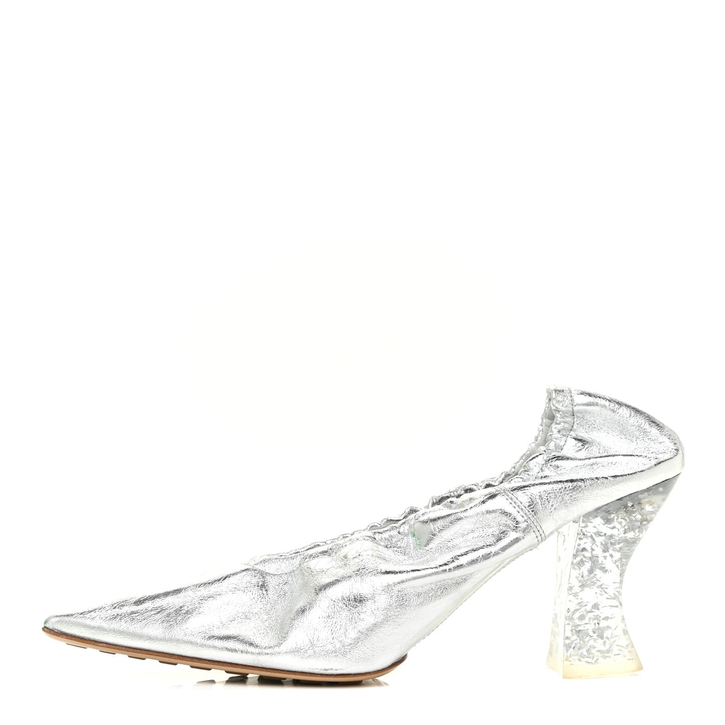 Metallic Crushed Nappa Glitter Plexiglass Almond Pumps 38.5 Silver