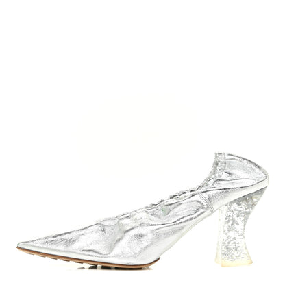 Bottega Veneta Metallic Crushed Nappa Glitter Plexiglass Almond Pumps 38.5 Silver 1 of 10