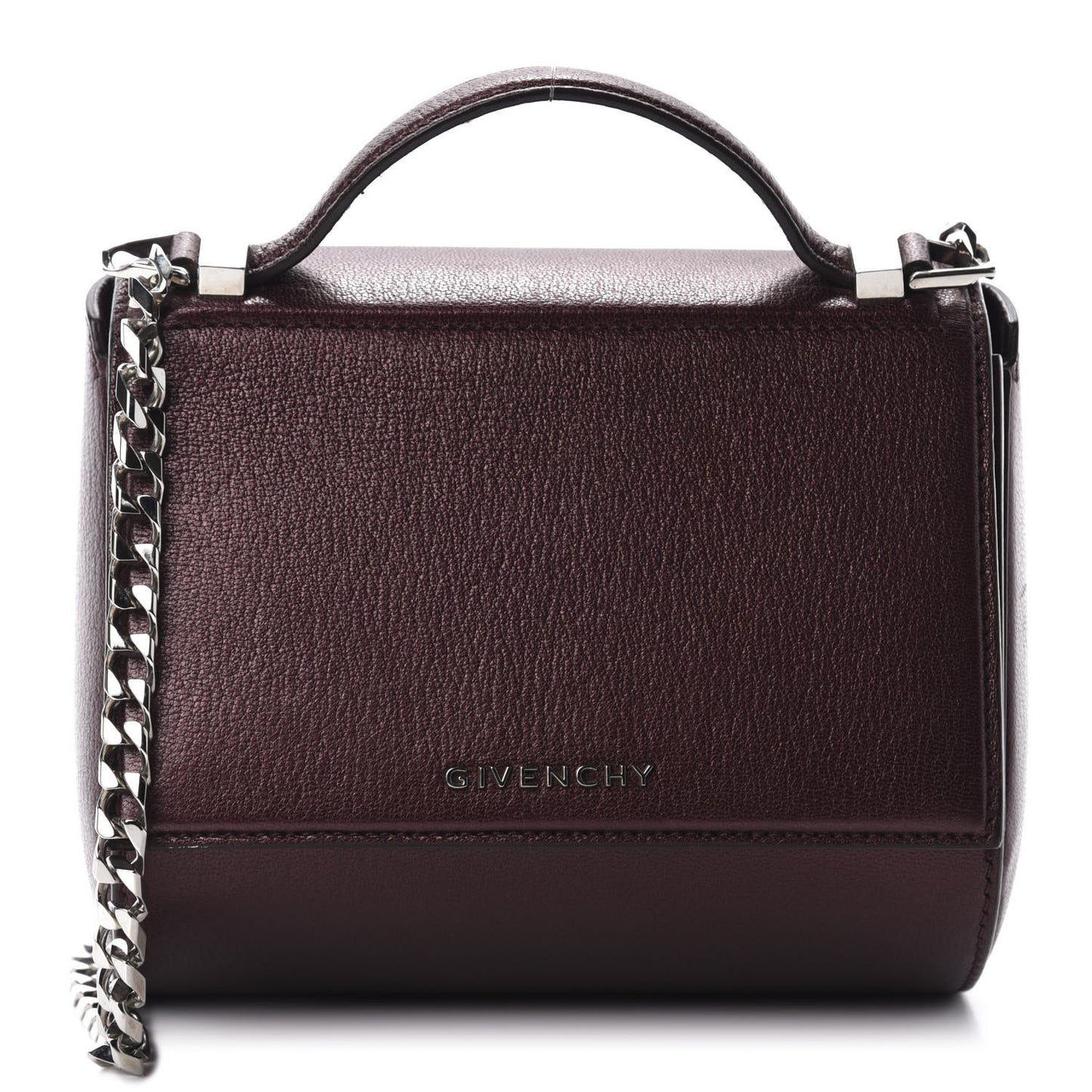 Textured Calfskin Mini Pandora Box Chain Crossbody Bag Oxblood
