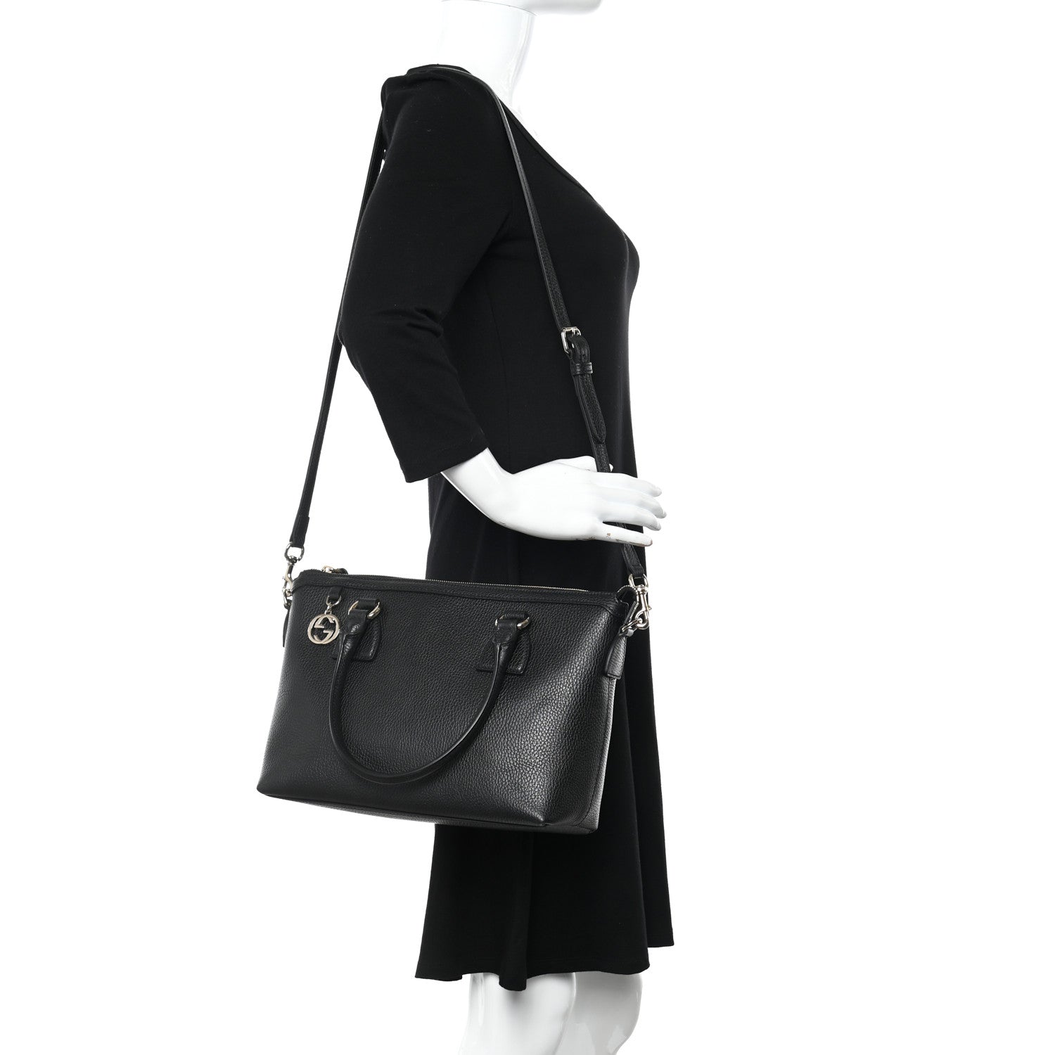 Gucci Dollar Calfskin GG Charm Satchel Black 2 of 20
