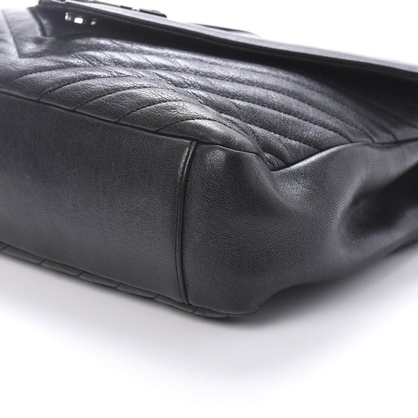 Sheepskin Matelasse Chevron Monogram Large College Satchel Black