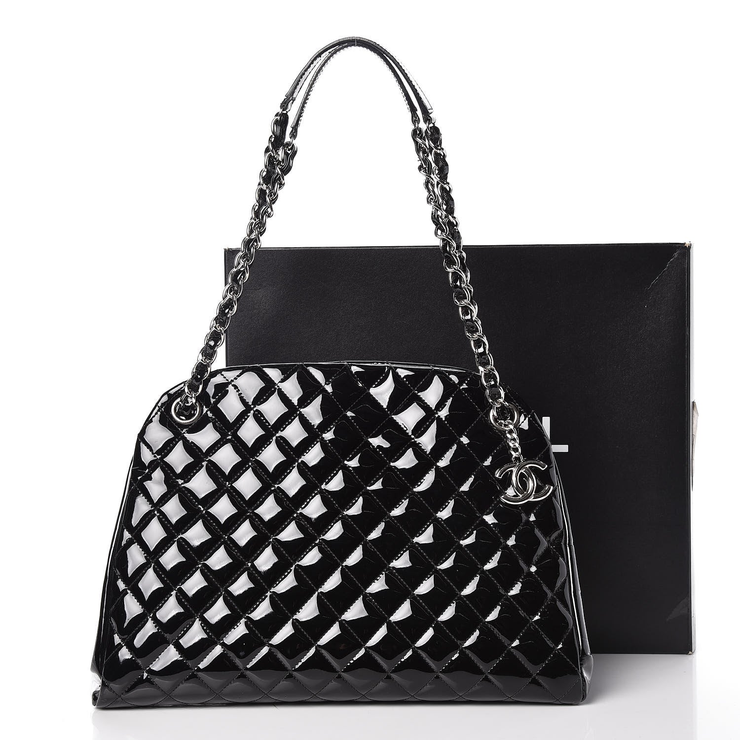 Chanel Patent Quilted Large Just Mademoiselle Bowling Bag Black 15 of 15