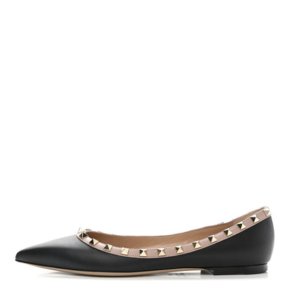 Valentino Garavani Vitello Rockstud Ballerina Flats 40 Black Poudre 1 of 11
