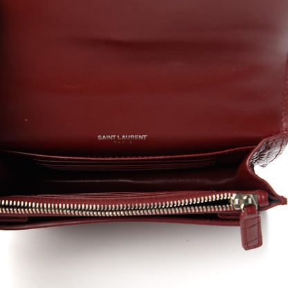 Saint Laurent Calfskin Crocodile Embossed Monogram Sunset Chain Wallet Palissandre 5 of 10