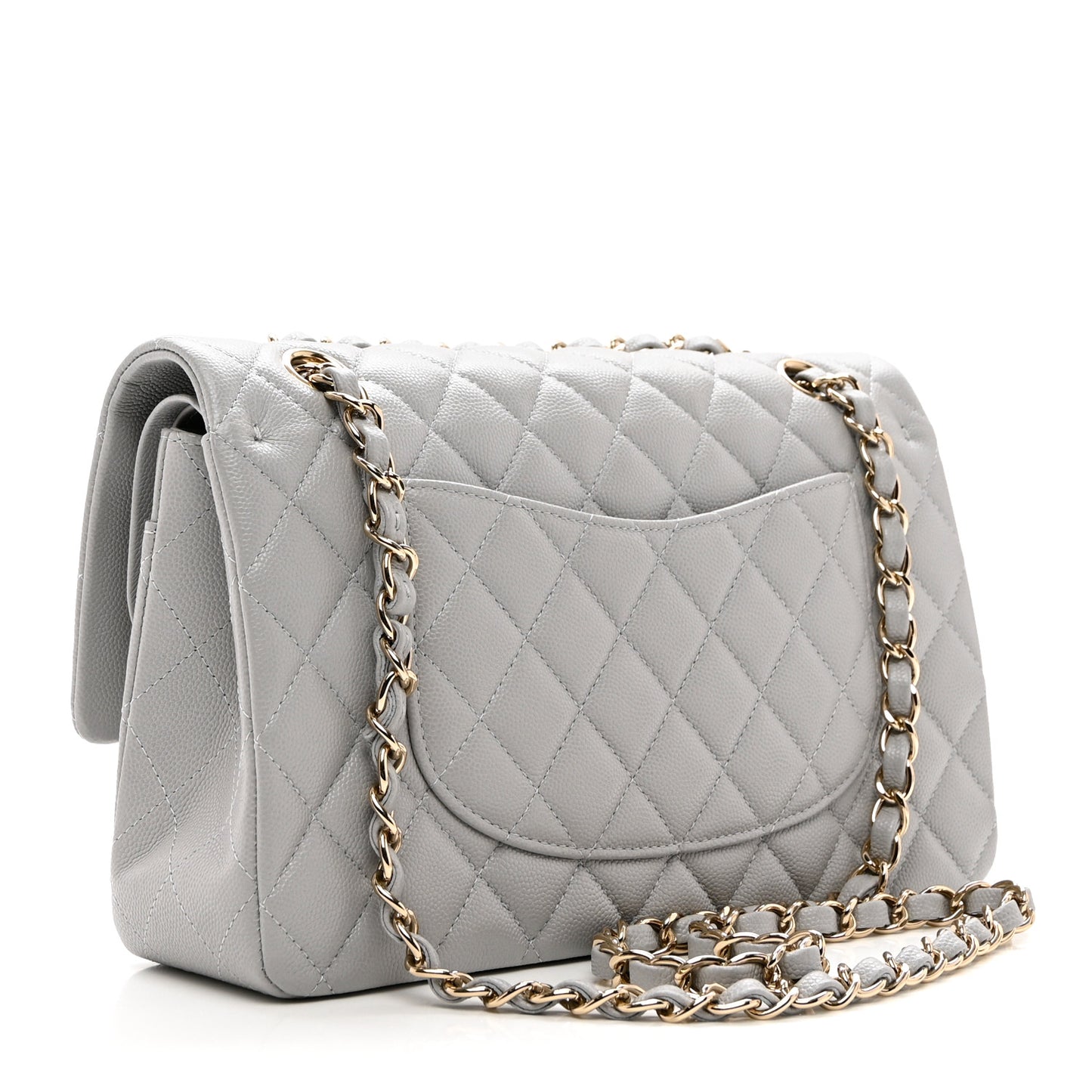 Caviar Quilted Medium Double Flap Grey