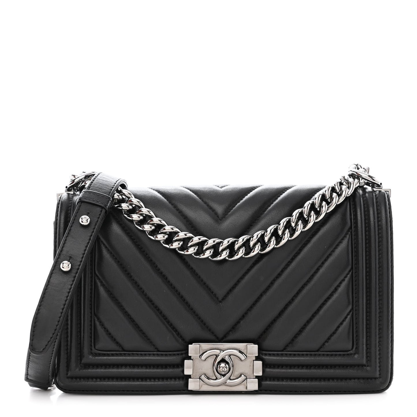Lambskin Chevron Quilted Medium Boy Flap Black