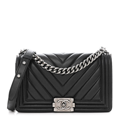 Chanel Lambskin Chevron Quilted Medium Boy Flap Black 1 of 14