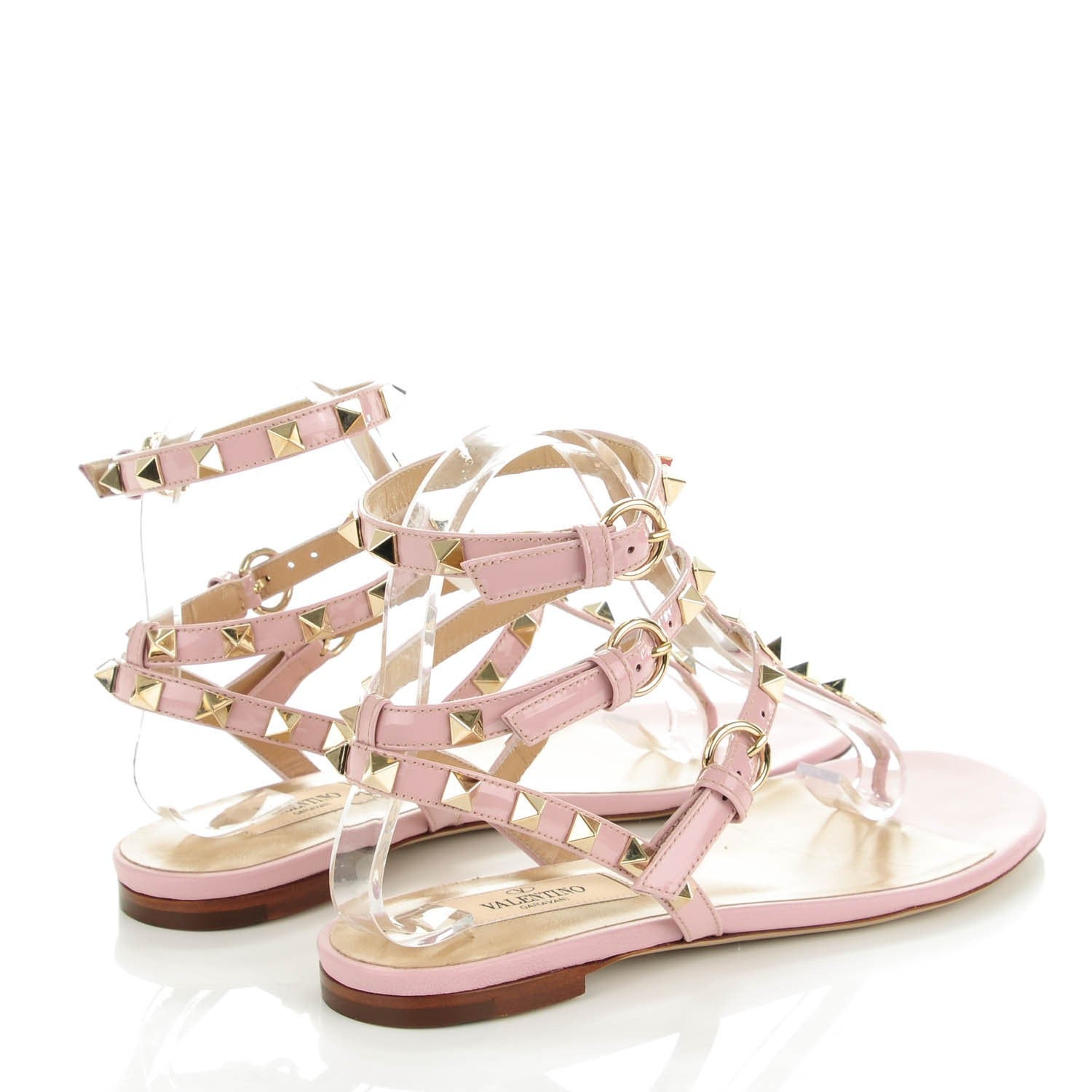 Valentino Garavani Patent Rockstud Ankle Wrap Flat Thong Sandals 36.5 Cipria 4 of 8