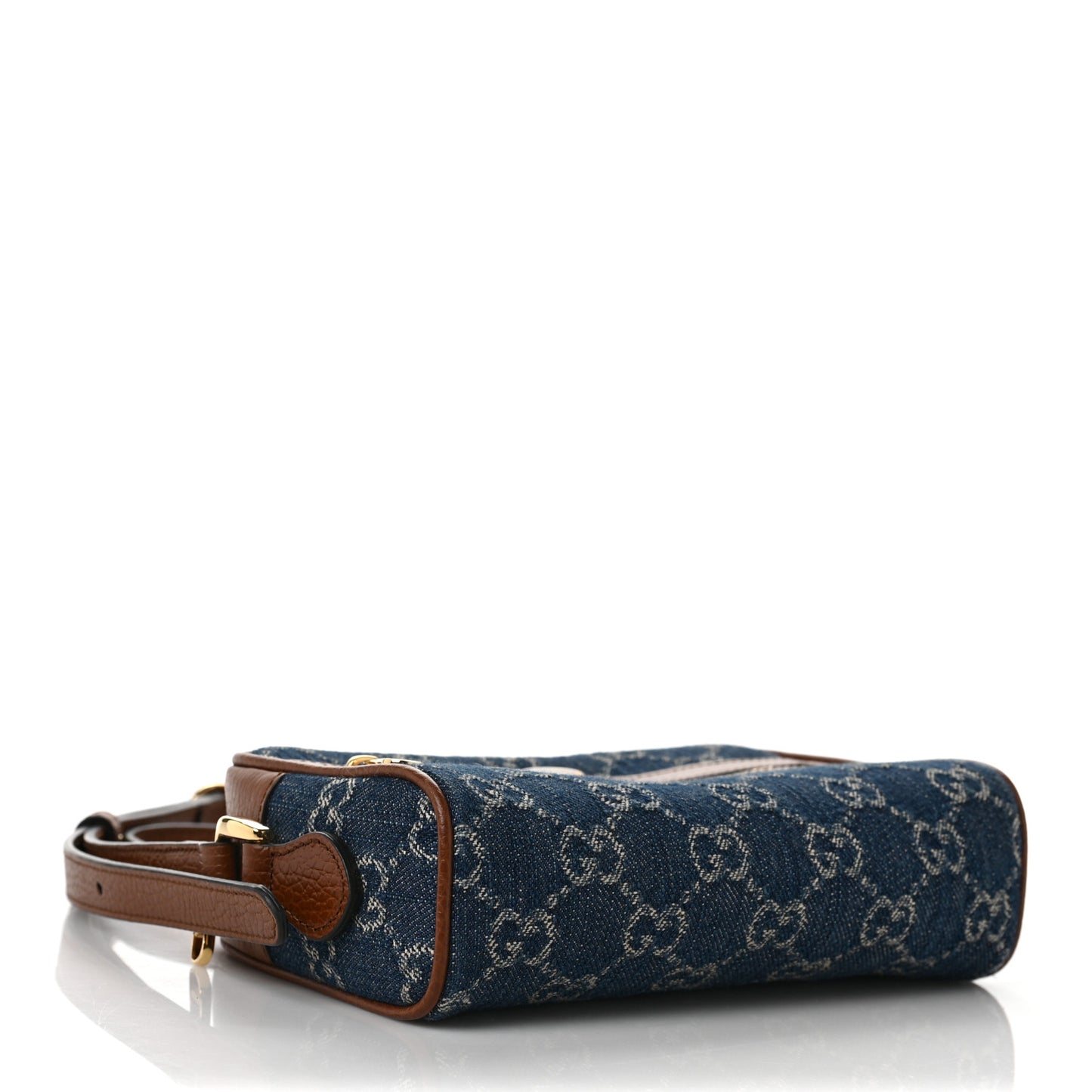 New Denim GG Monogram Dollar Calfskin Mini Ophidia Shoulder Bag Blue Tea Cuir Epilog