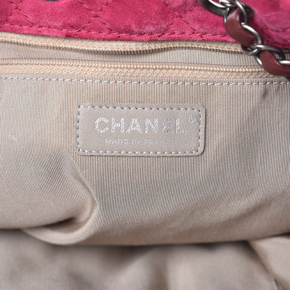 Chanel Suede Quilted Patchwork Drawstring Bag Green Pink Purple Burgundy 6 of 17