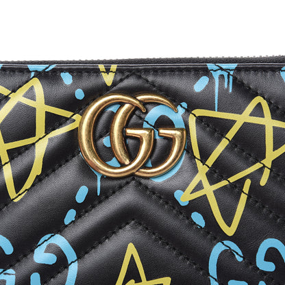 Gucci Calfskin Matelasse GucciGhost GG Marmont Zip Around Wallet Black New Acquamarine 8 of 9