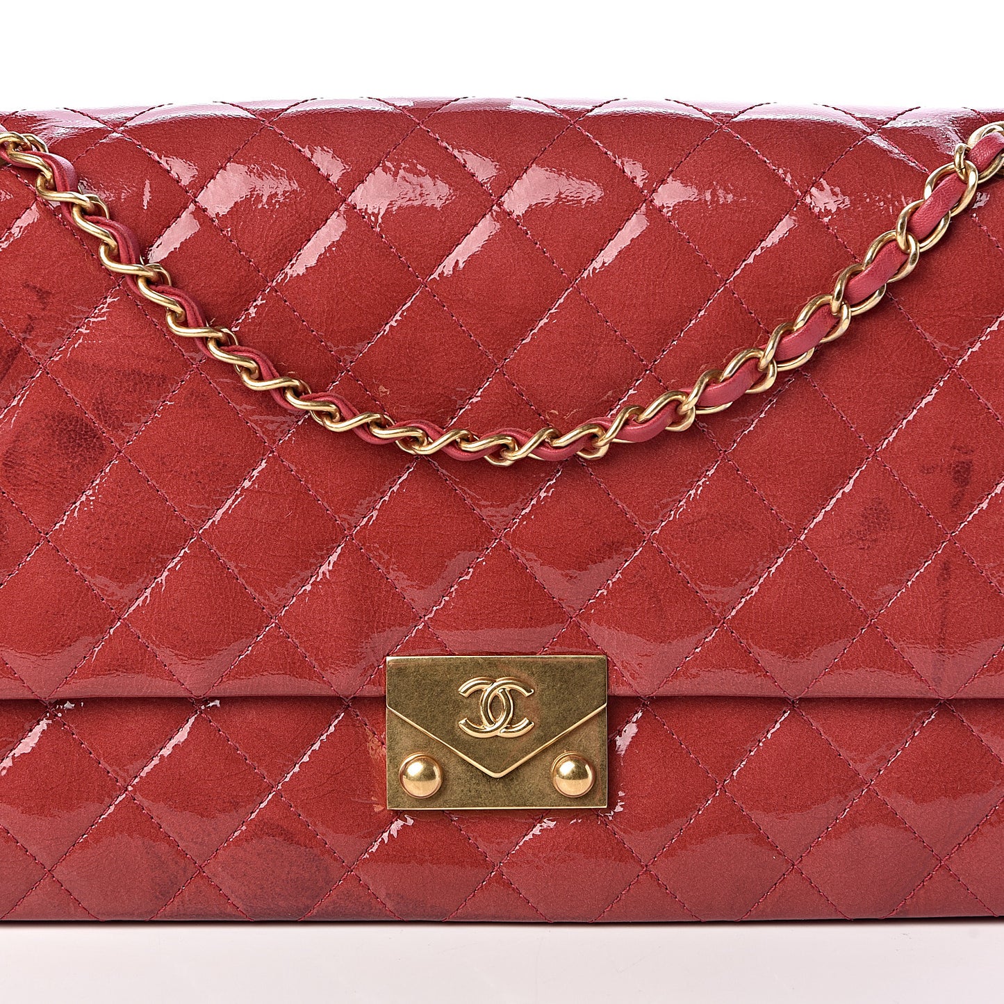 Patent Quilted 3 Pocket Accordion Flap Dark Pink