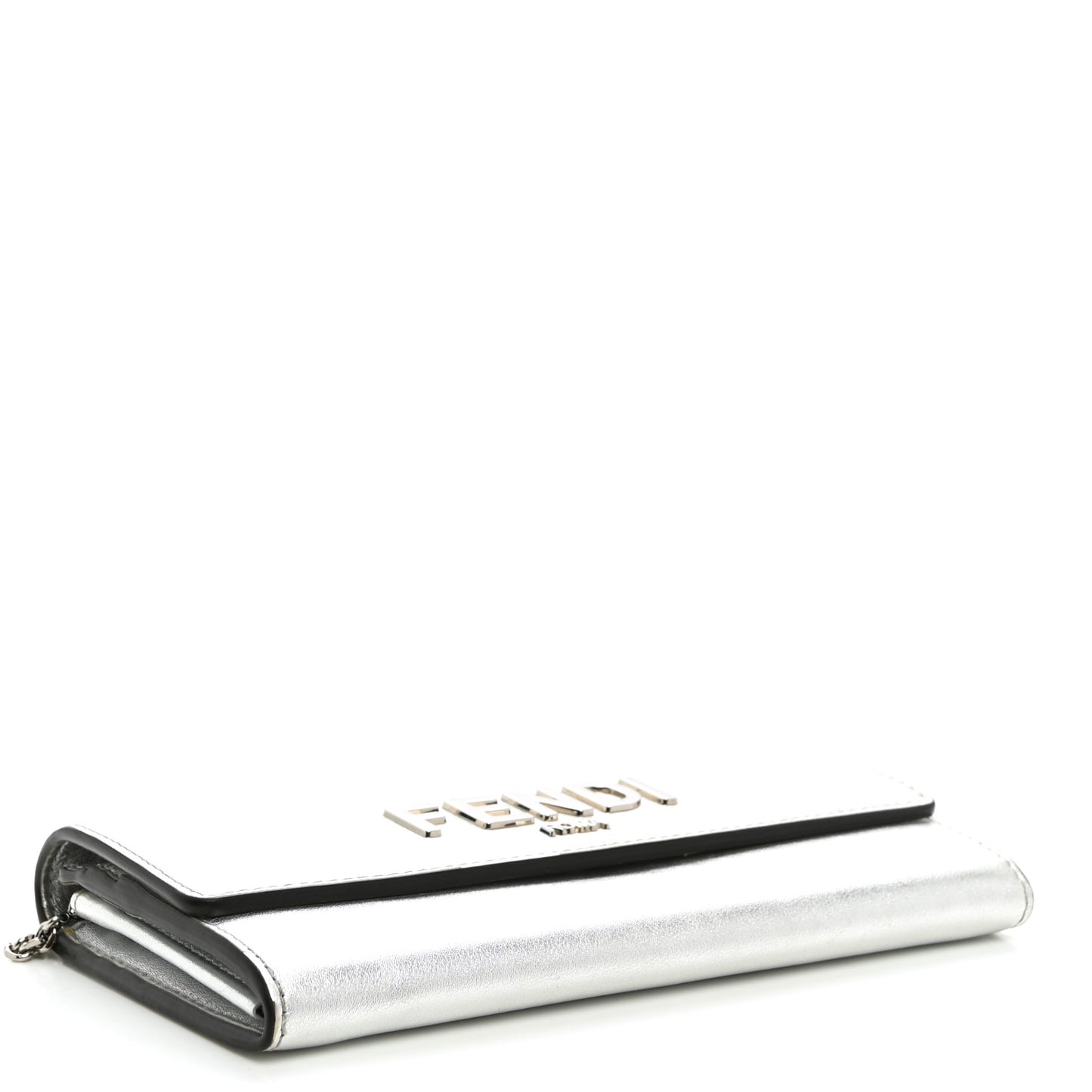 Metallic Calfskin Continental Wallet On Chain Argento