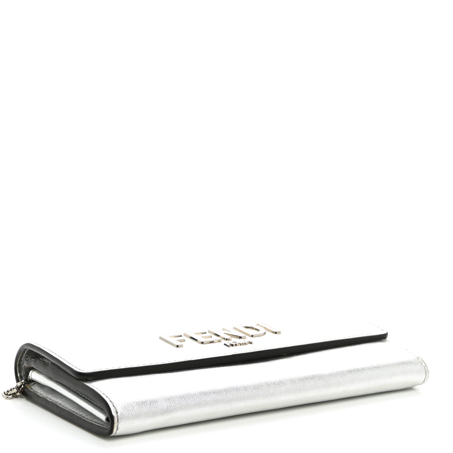 Fendi Metallic Calfskin Continental Wallet On Chain Argento 3 of 9