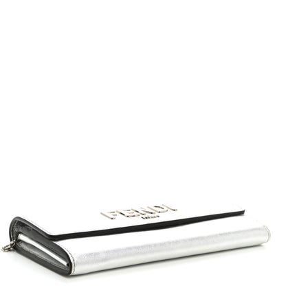 Fendi Metallic Calfskin Continental Wallet On Chain Argento 3 of 9