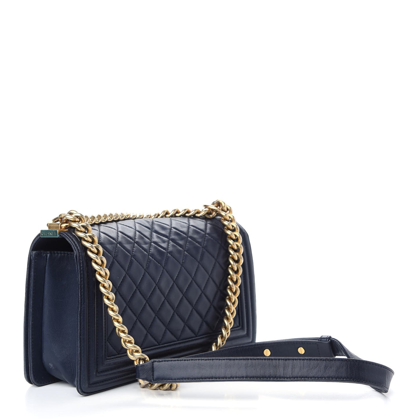 Lambskin Quilted Medium Boy Flap Dark Navy