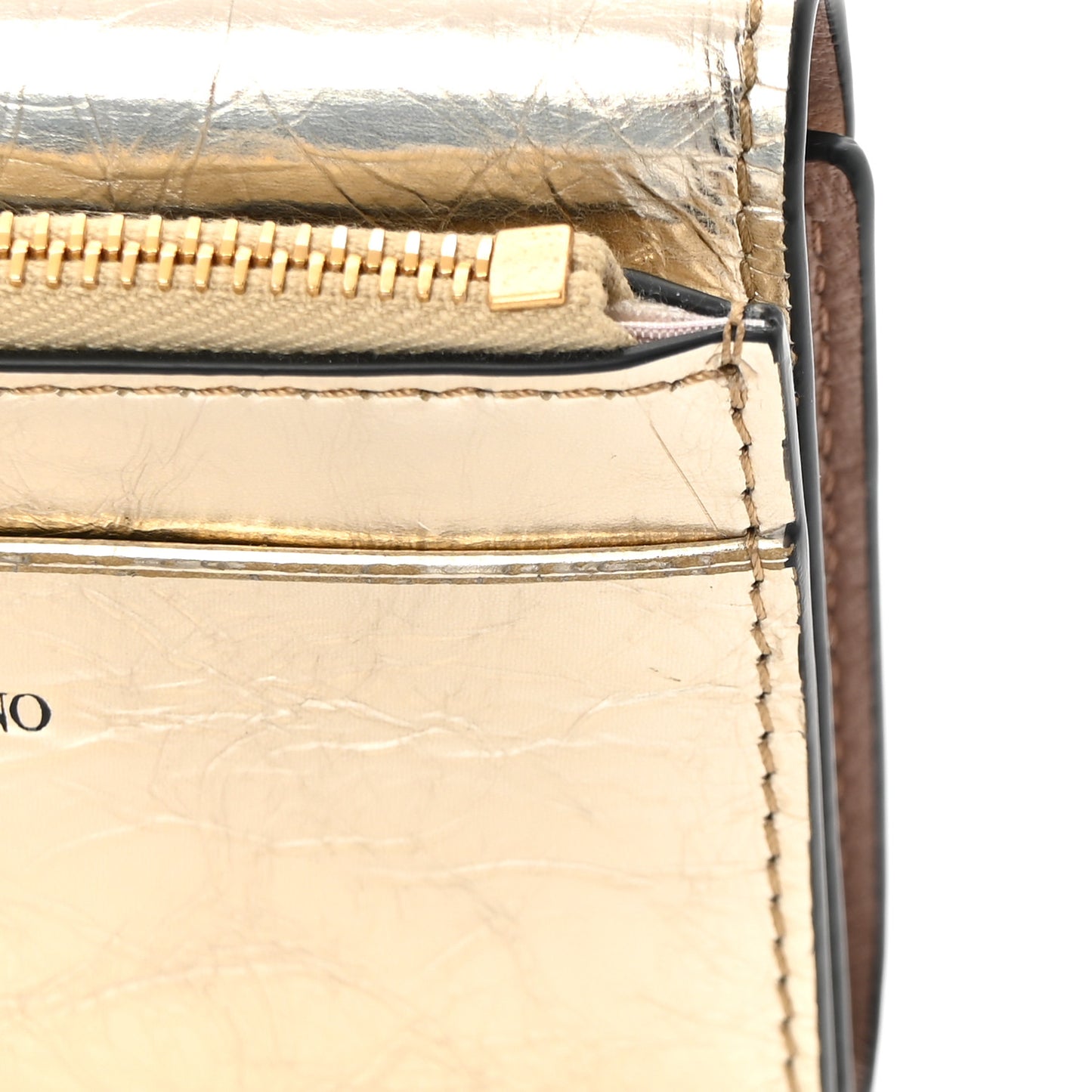 Metallic Crackle Effect Calfskin Small Loco Wallet Platino
