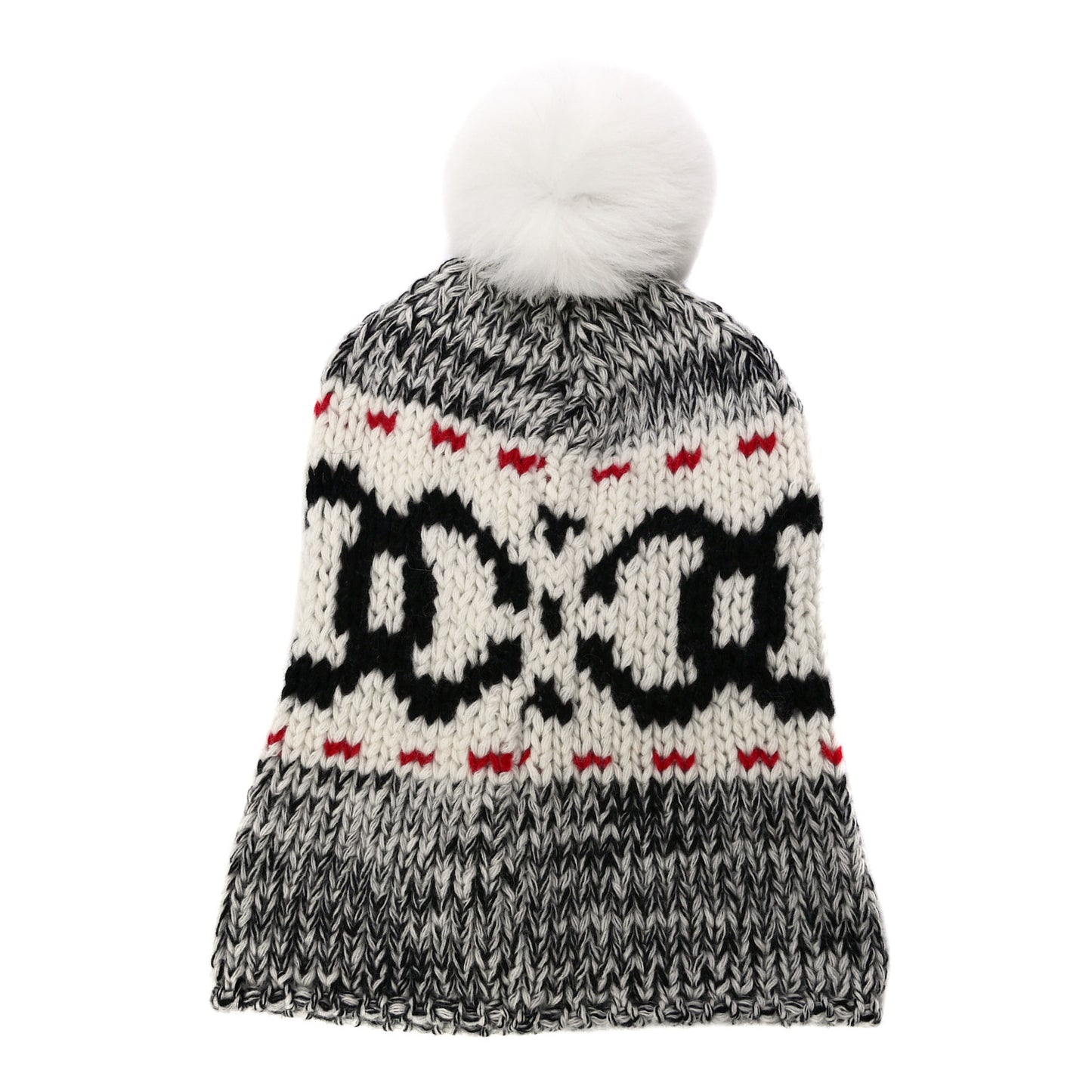 Wool Shearling CC Beanie Hat Ivory Black Red