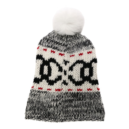 Chanel Wool Shearling CC Beanie Hat Ivory Black Red 2 of 7