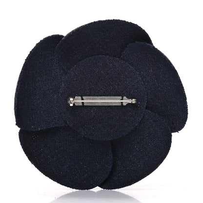 Chanel Tweed Camellia Pin Brooch Navy Blue 3 of 5