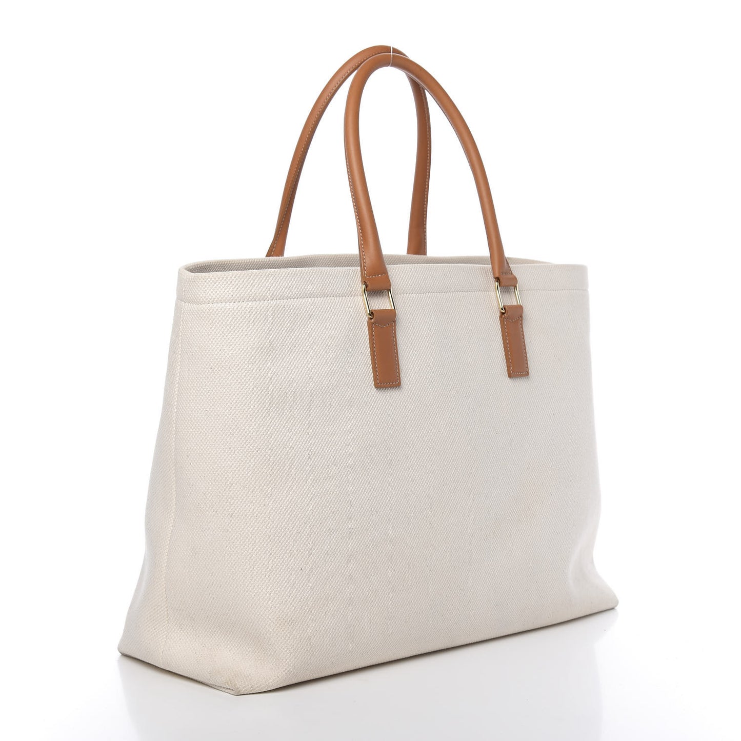 Canvas Calfskin Horizontal Cabas Natural Tan