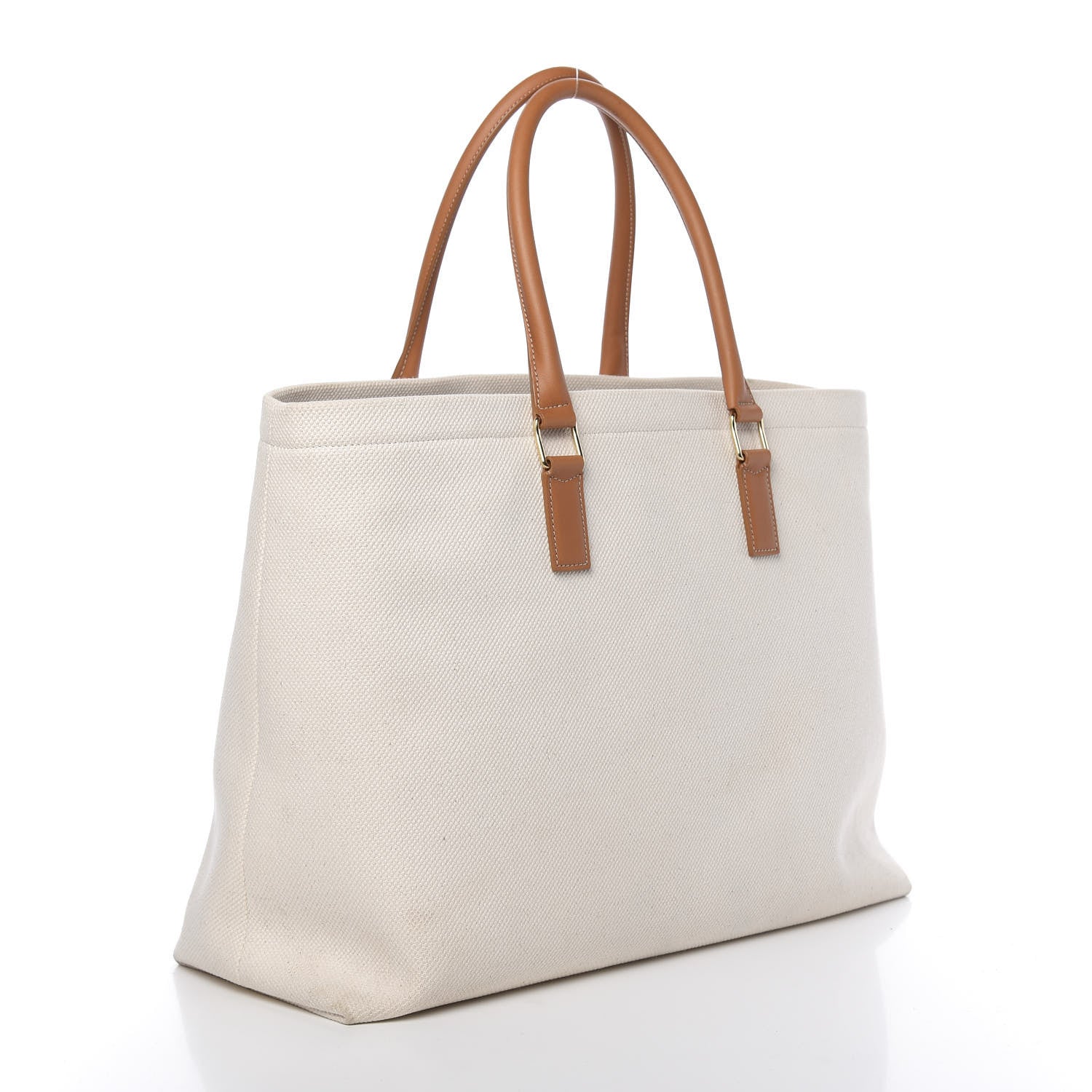 Celine Canvas Calfskin Horizontal Cabas Natural Tan 3 of 14