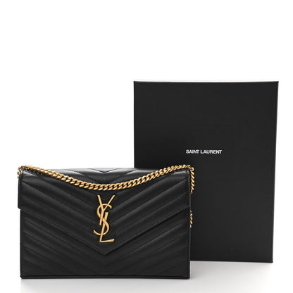 Saint Laurent Grain De Poudre Matelasse Chevron Monogram Chain Wallet Black 12 of 12
