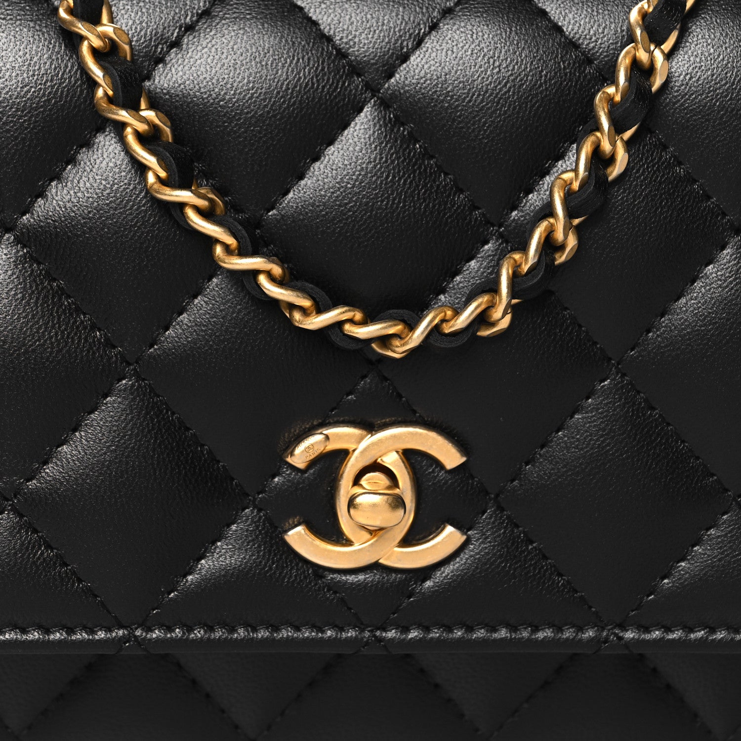 Chanel Lambskin Quilted CC Pearl Crush Wallet on Chain WOC Black 9 of 11