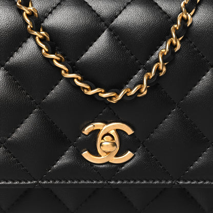 Chanel Lambskin Quilted CC Pearl Crush Wallet on Chain WOC Black 9 of 11